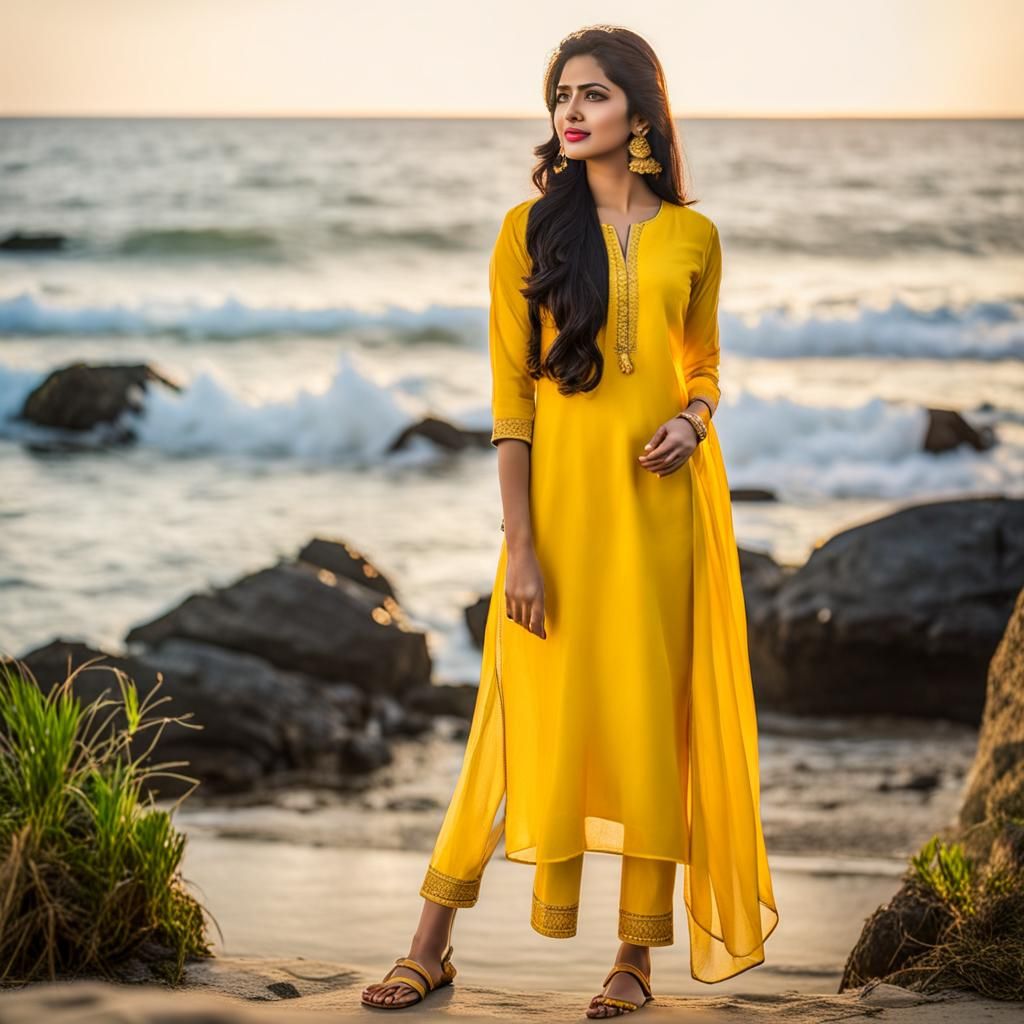 Girl in Yellow Outfit Near Seashore Road