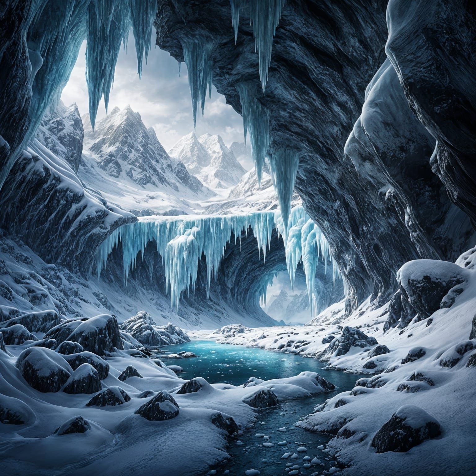 Icy Gorge: A Dark Fantasy Digital Painting