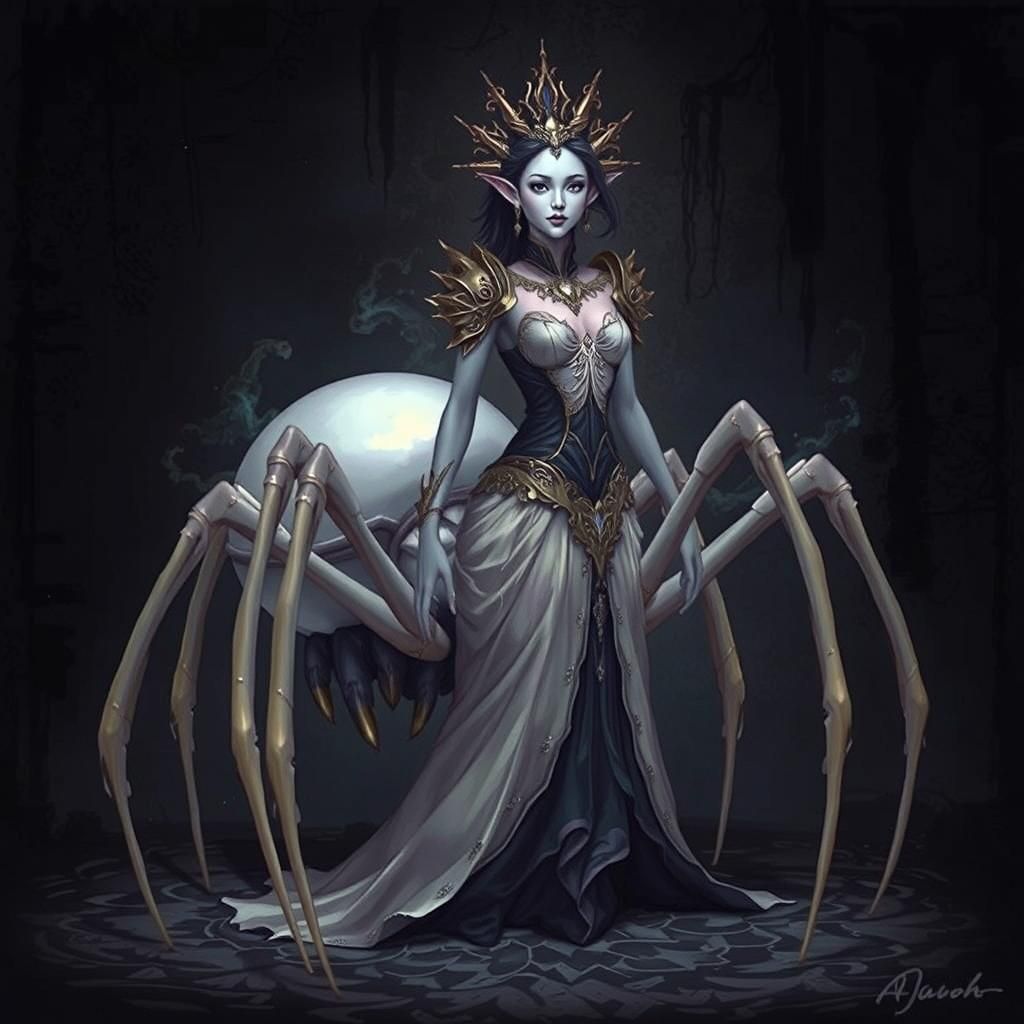 Regal Spider Queen in Dark Fantasy Style