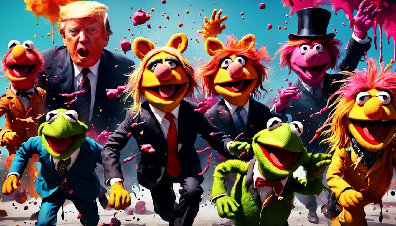 The Muppets' Surreal Flight from Trump in Dali Style