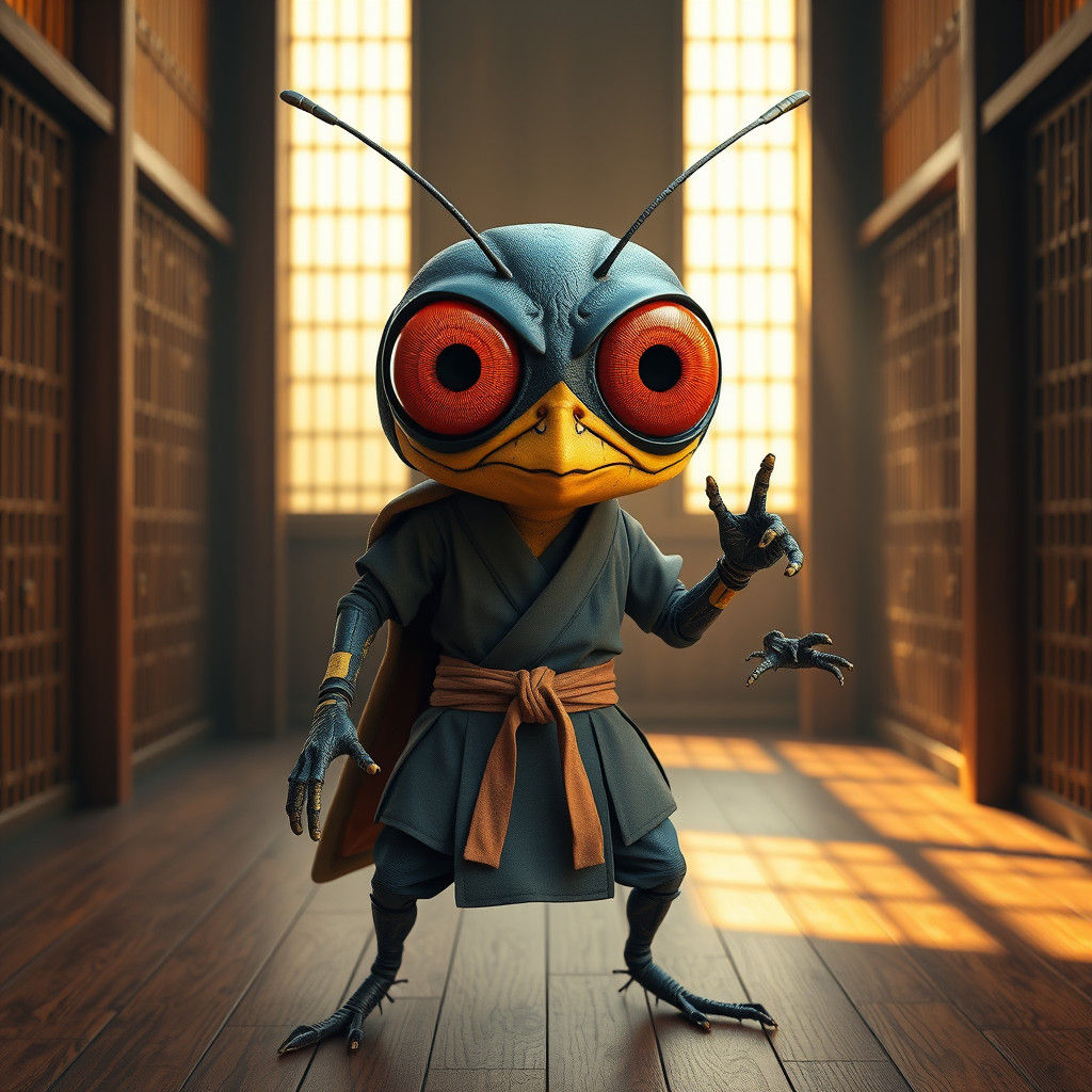 Flea Ninja Bruce Lee in Dojo: 3D Render