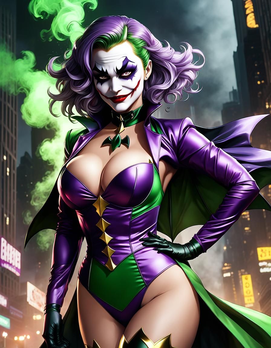 Joker Anime Girl in Gotham: Comic Book Art