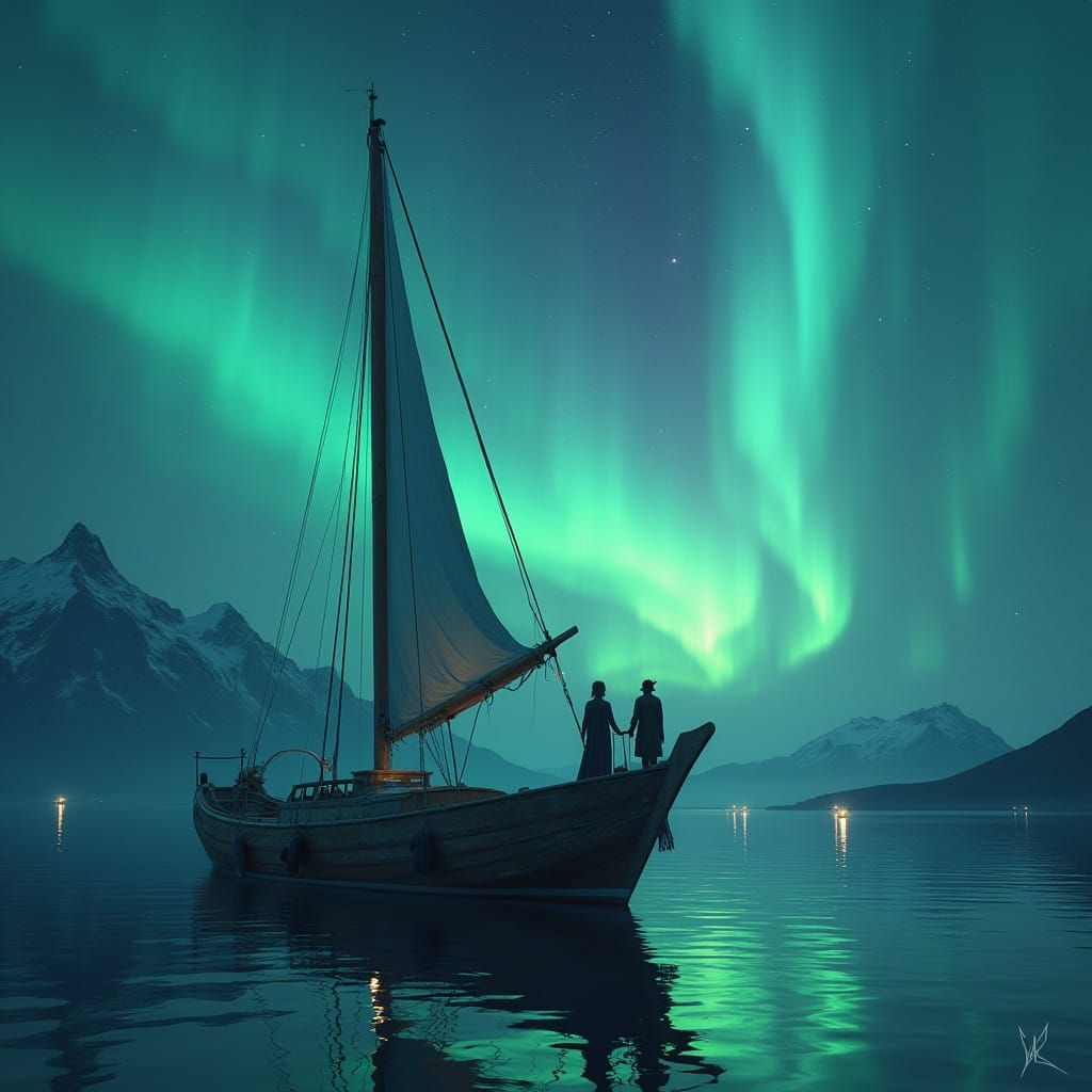 Majestic Couple Under Iceland's Starry Aurora