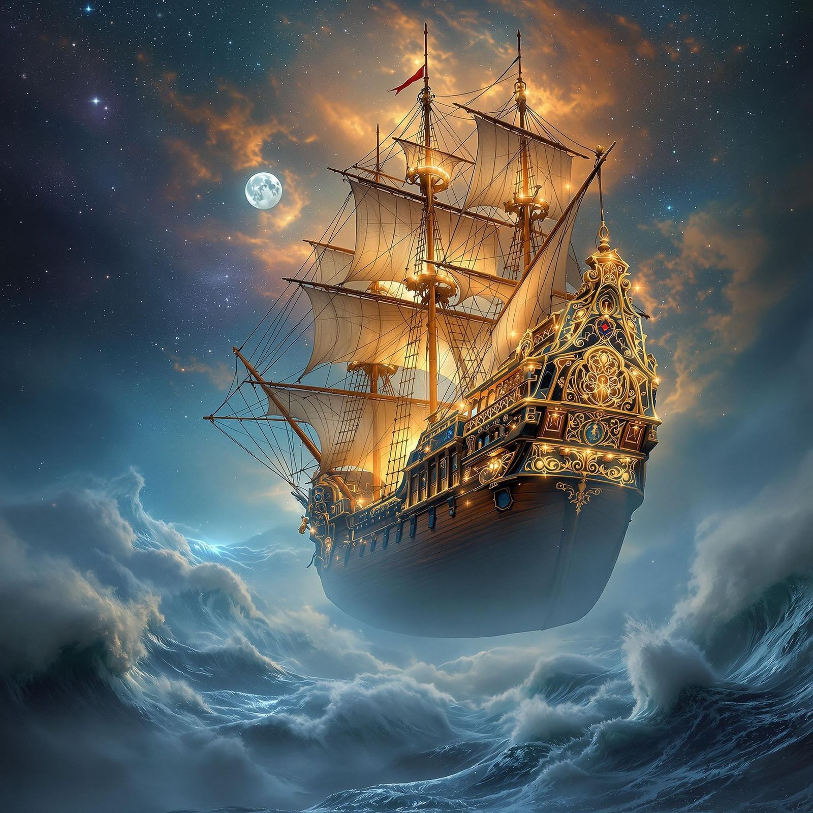 Majestic Photorealistic Corsair Ship Suspended in Mid-Air