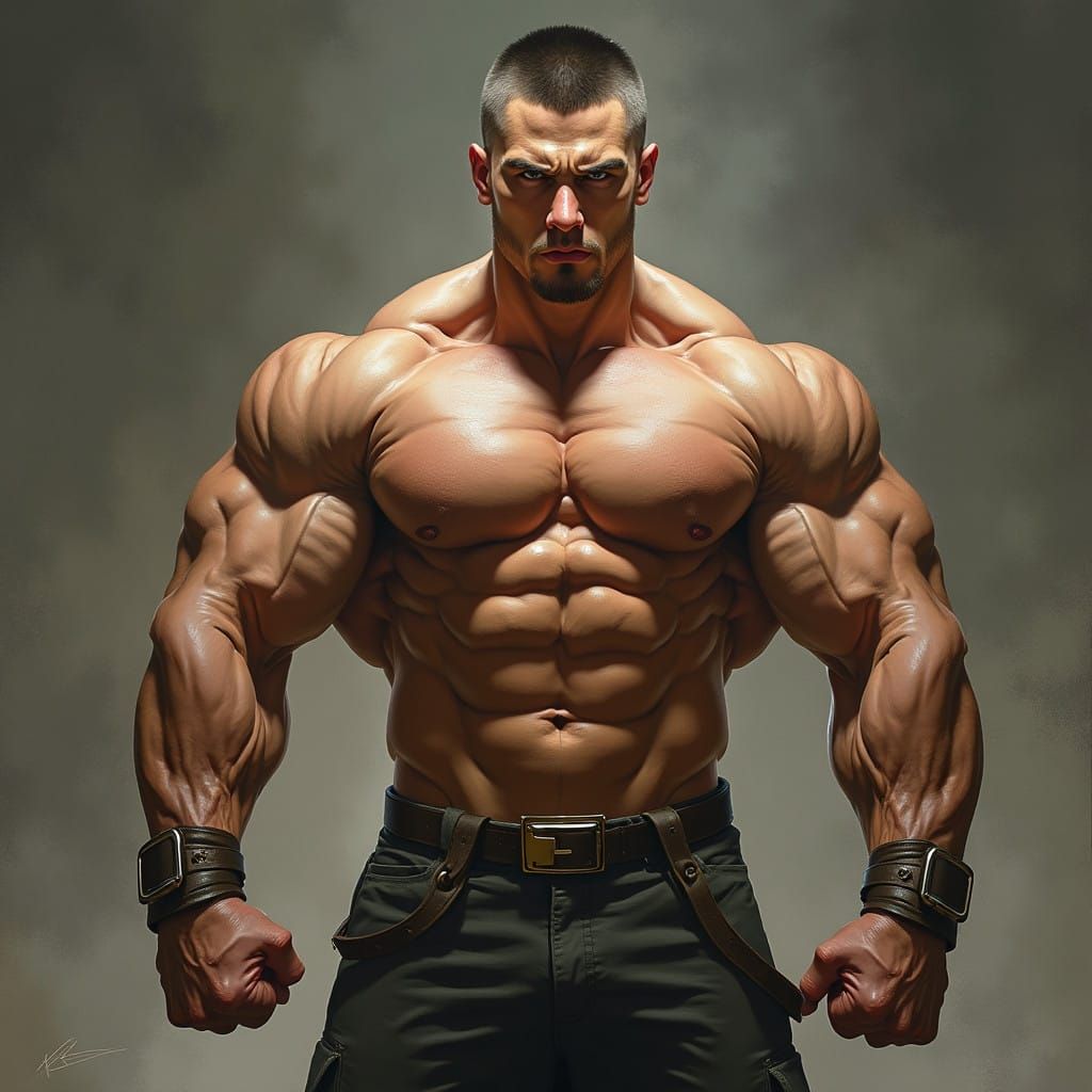 Chiseled Athletic Warrior Exudes Intense Power