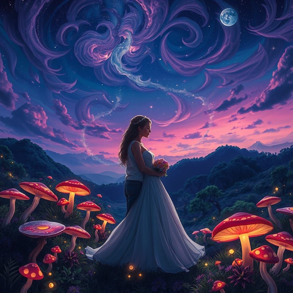 Dreamy Whimsical Couple Under Starry Night Sky