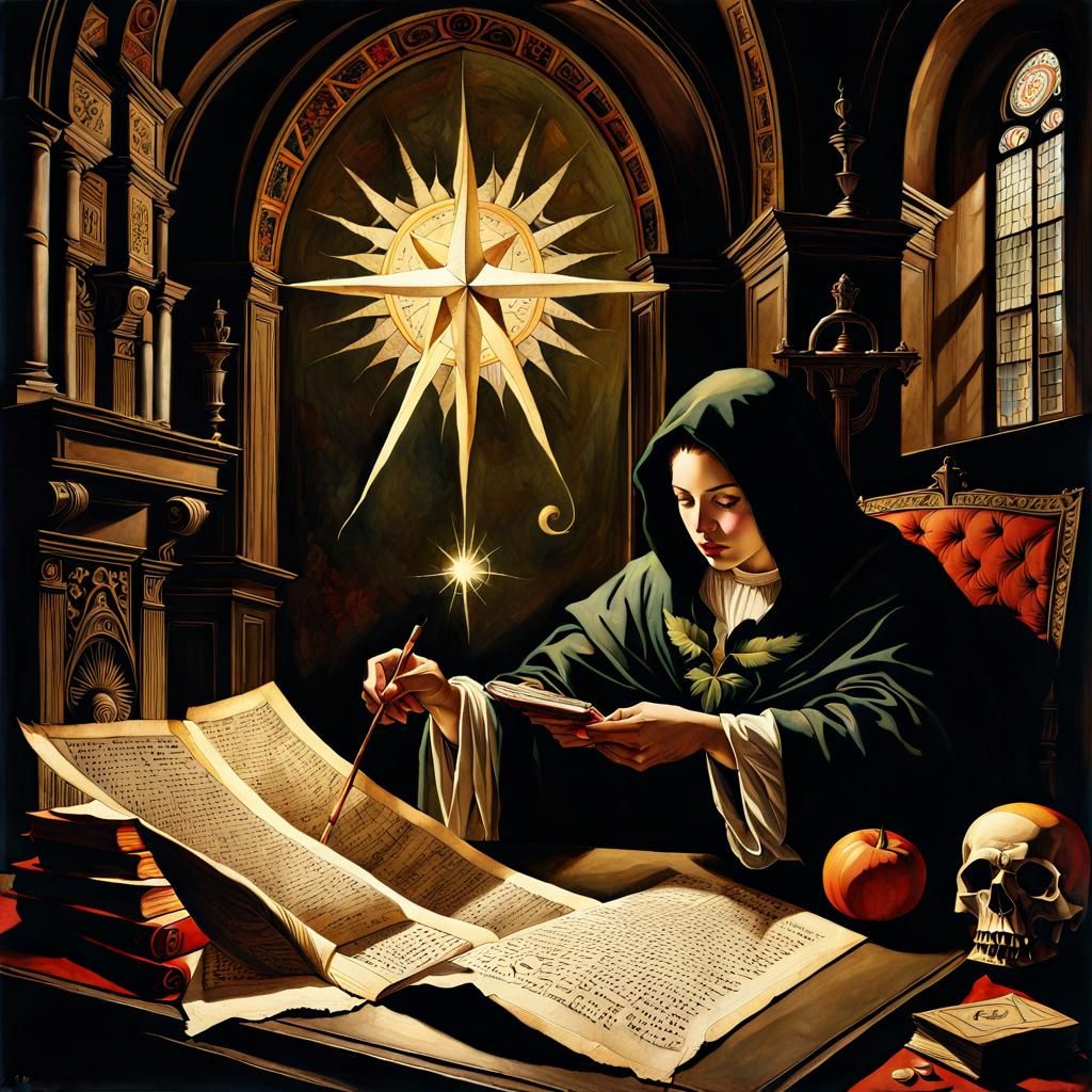 Watercolor Flower with Gothic Writings