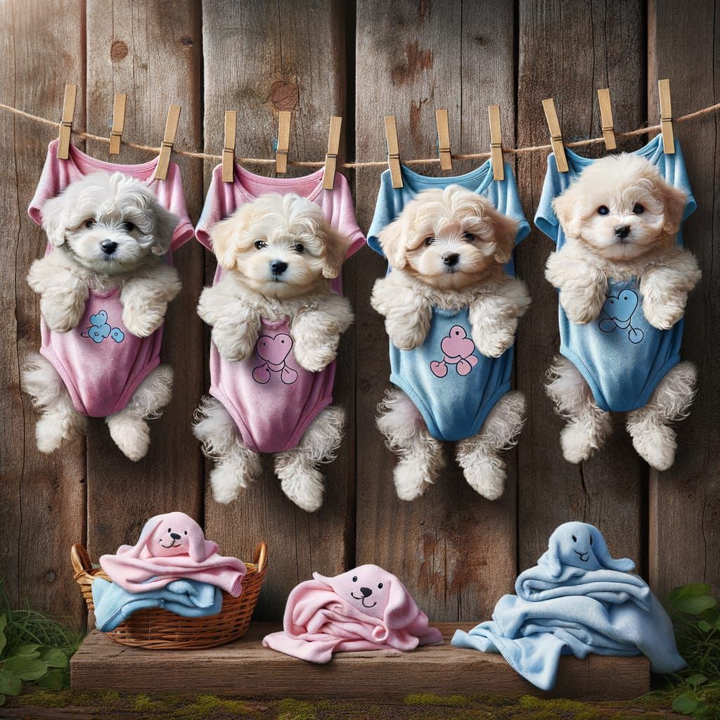 Pastel Puppies on a Clothesline
