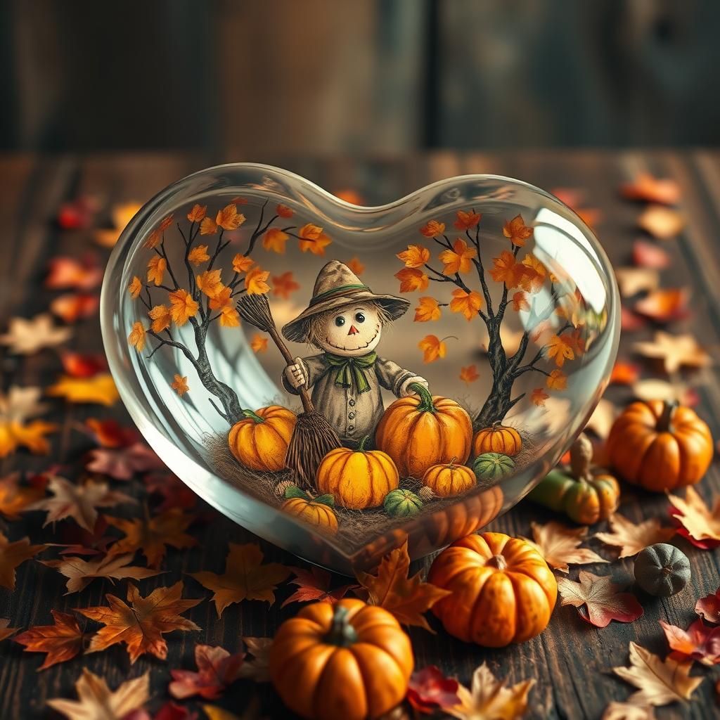 Autumn Harvest Heart in Folk Art Style