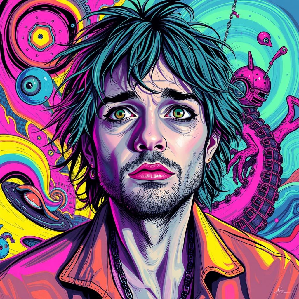 Euphoric Dreamer in Vibrant Surreal Landscape