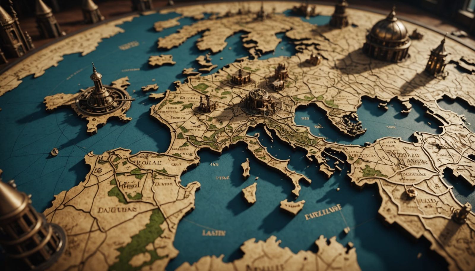Steampunk World Map in Hyper-Realistic Detail