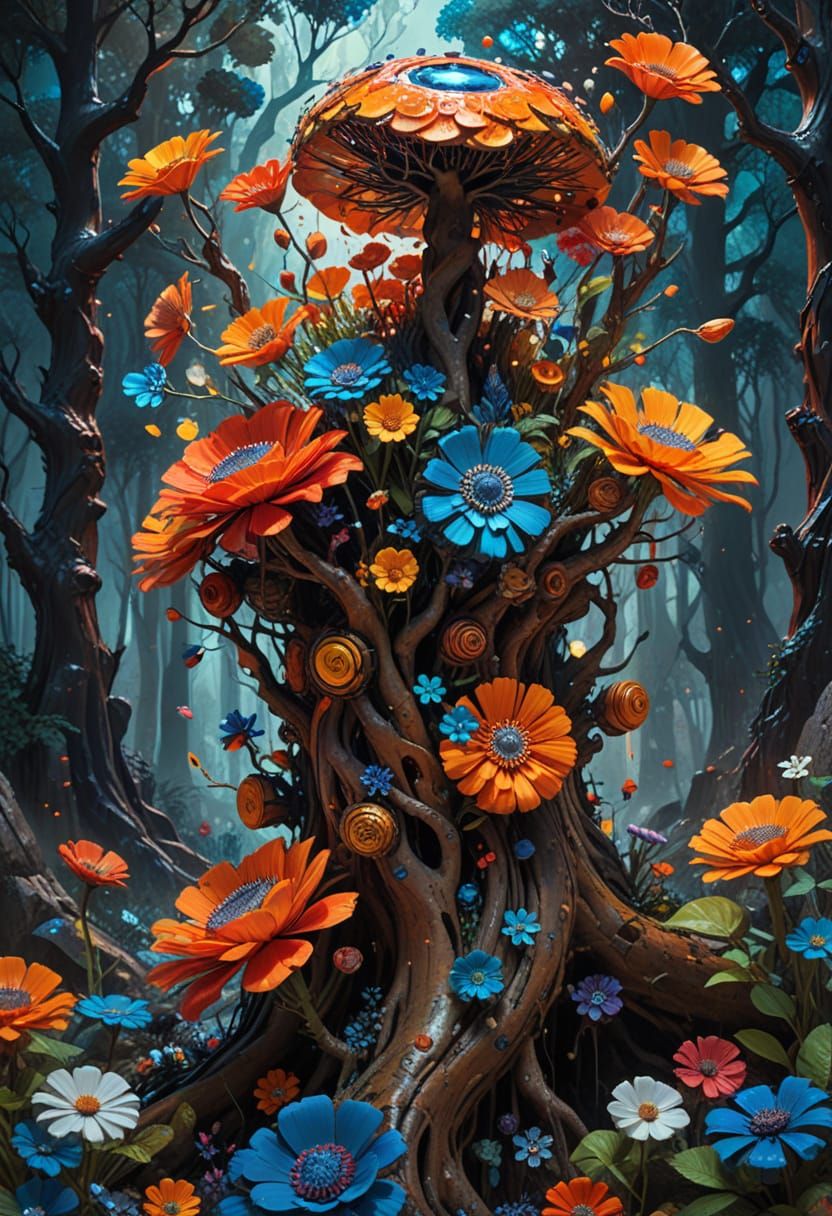 Vibrant Surreal Pop Art Forest Scene with Magic and Mysticis...