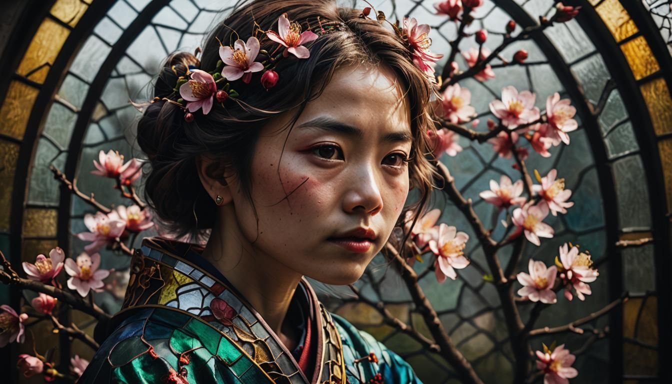 Spring Blossom Stained Glass Window in Rich Colors