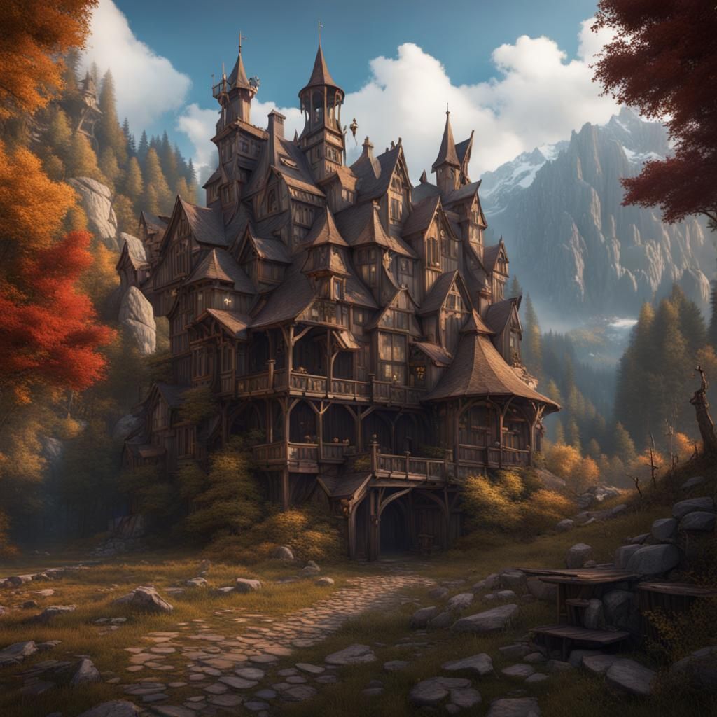 Abandoned Mountain Renaissance Faire in Detailed Painting