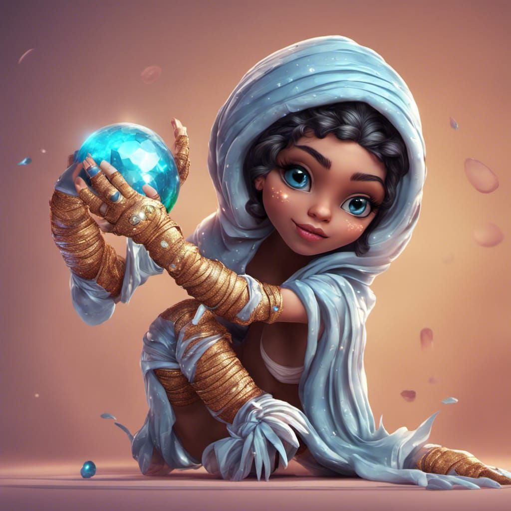 Cute Mummy Girl Cartoon Fashionista in Digital Art