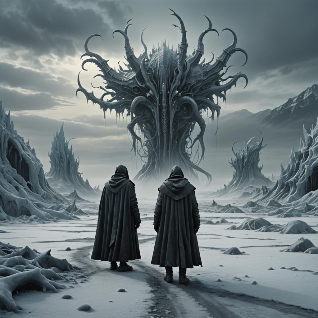 Uninvited Guest in Desolate Icy Landscape, Matte Painting