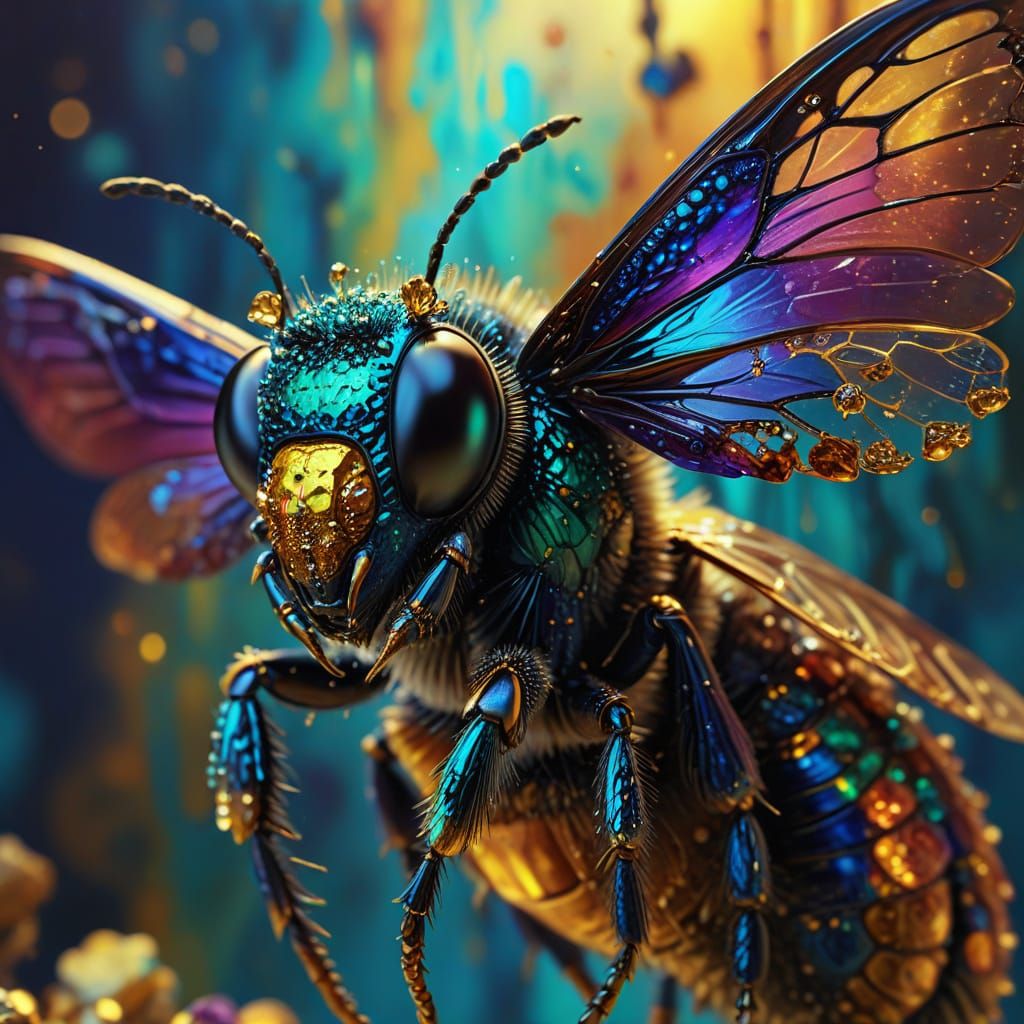 Elegant Jewel Encrusted Bee in Surrealist Style