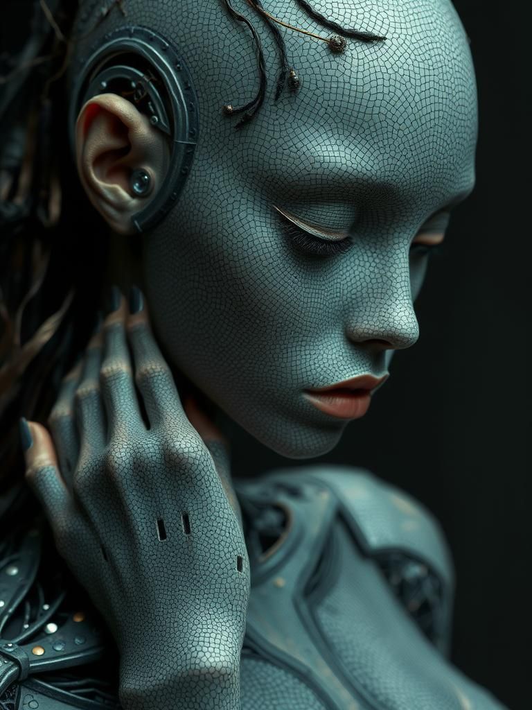 Biomechanical Maze: Female Figure in Synthetic Skin