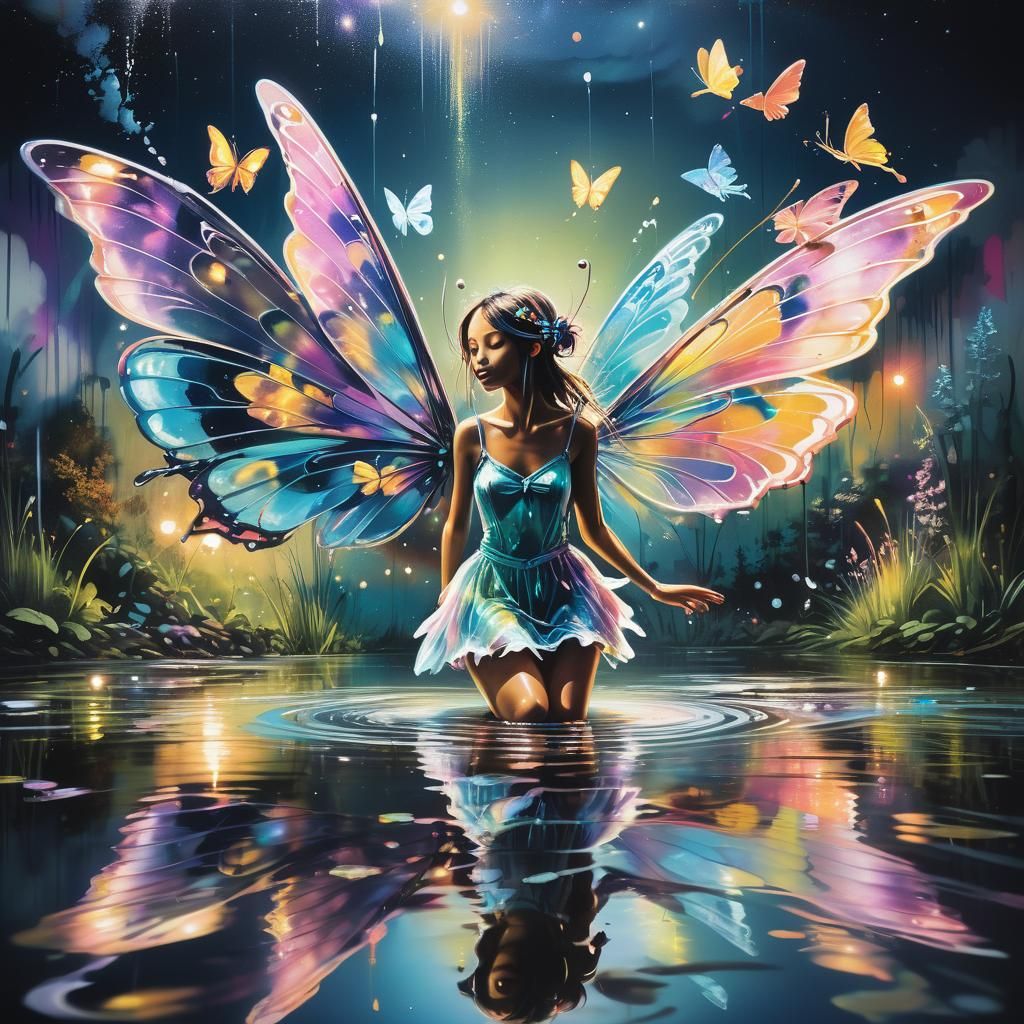 Fairy Flight over Lake in Vibrant Street Art