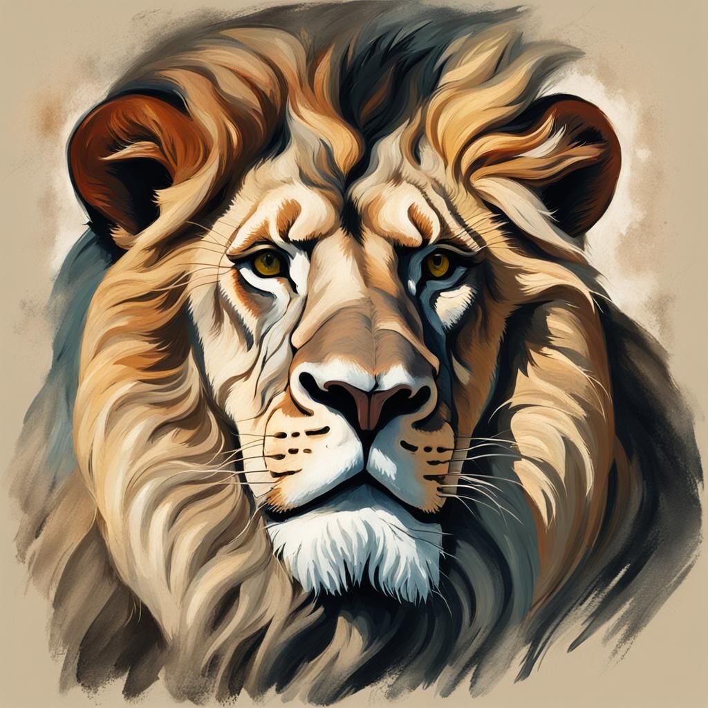 Old Lion Portrait in the Style of Masters
