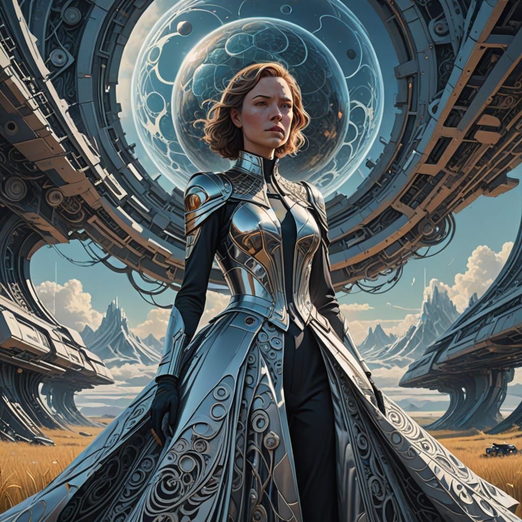 Elegant silver ball gown flowing Epic cinematic brilliant stunning intricate meticulously detailed dramatic atmospheric ...