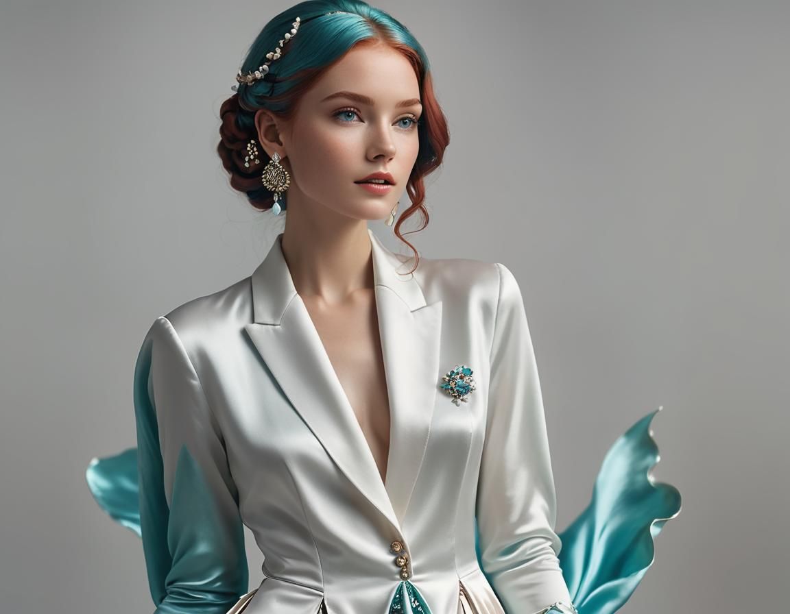 Radiant Seashell Adorned Woman with Flowing Hair