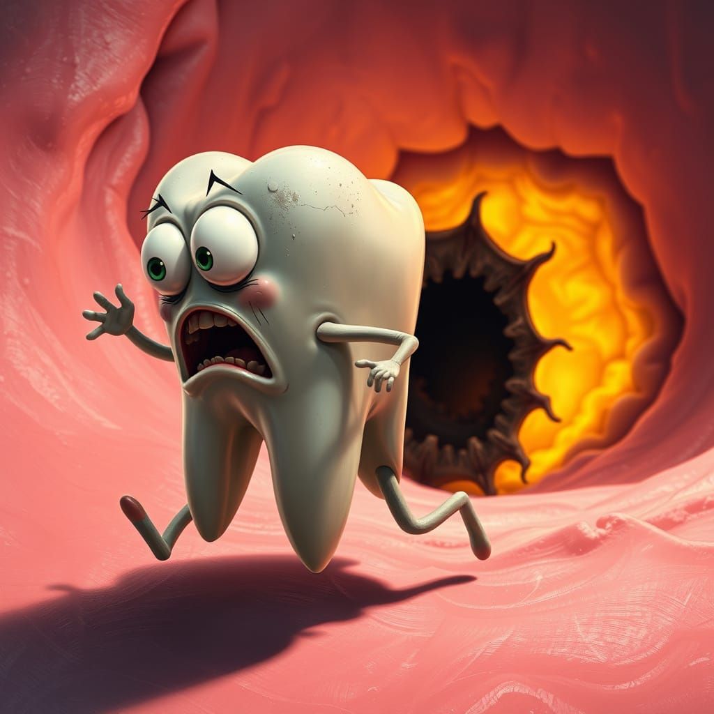 Hyperrealistic Digital Painting of a Fleeing Molar Tooth in ...