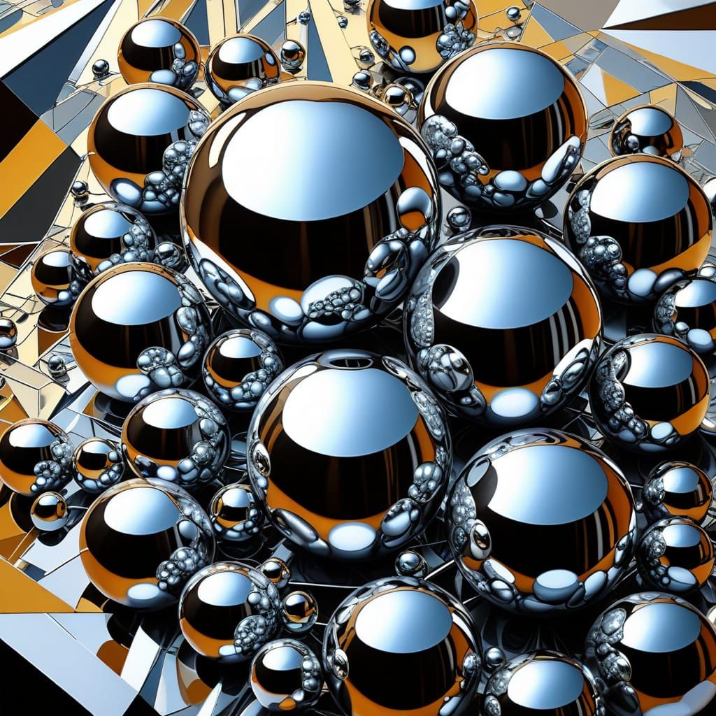 Geometric Abstraction in Chrome: Fragmented Metallic Pattern...