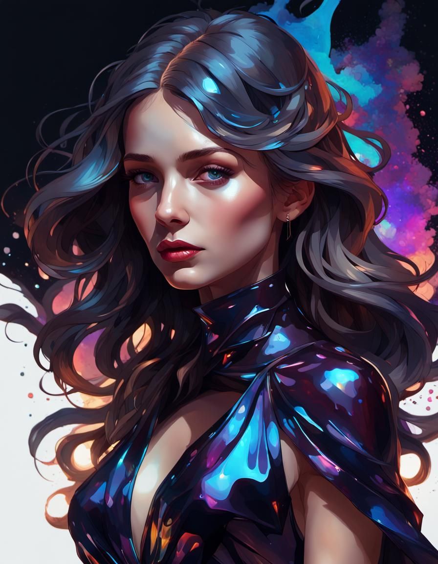 Cosmic Glass Dress Portrait in Graffiti Art Style