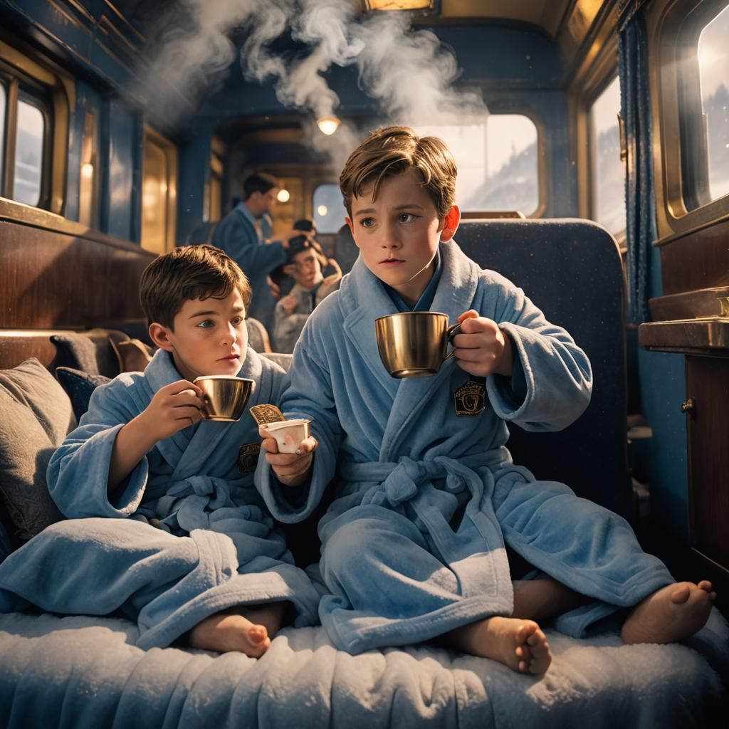 Boy on Polar Express Drinks Hot Chocolate