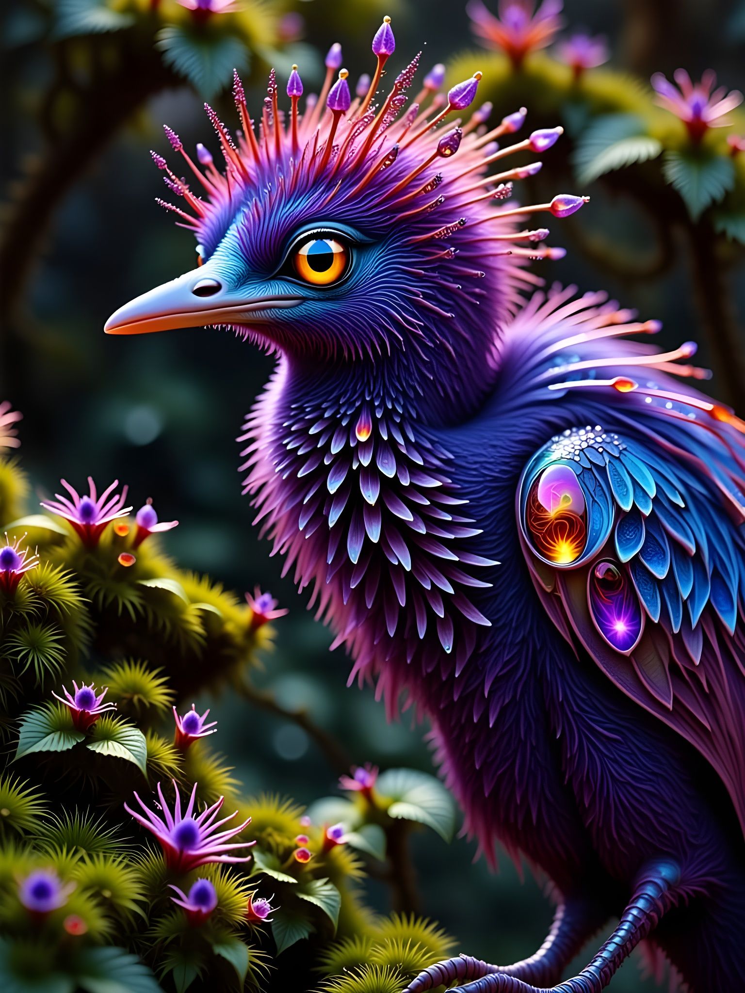 Surreal Heron Creature with Fractal Details