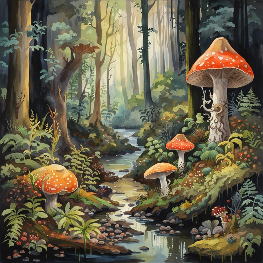 Enchanted Forest: An Impressionist Gouache Masterpiece