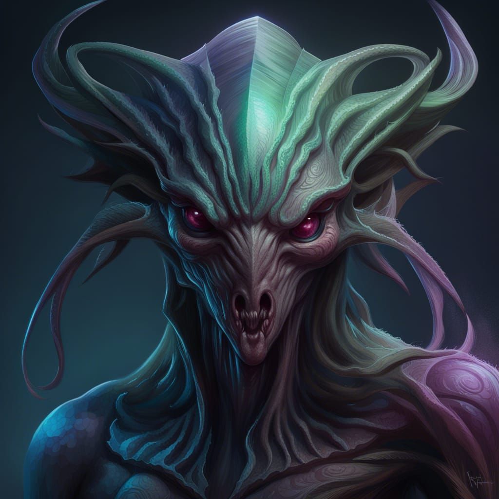 Demonic Alien Monster Portrait in Hyperdetailed Style