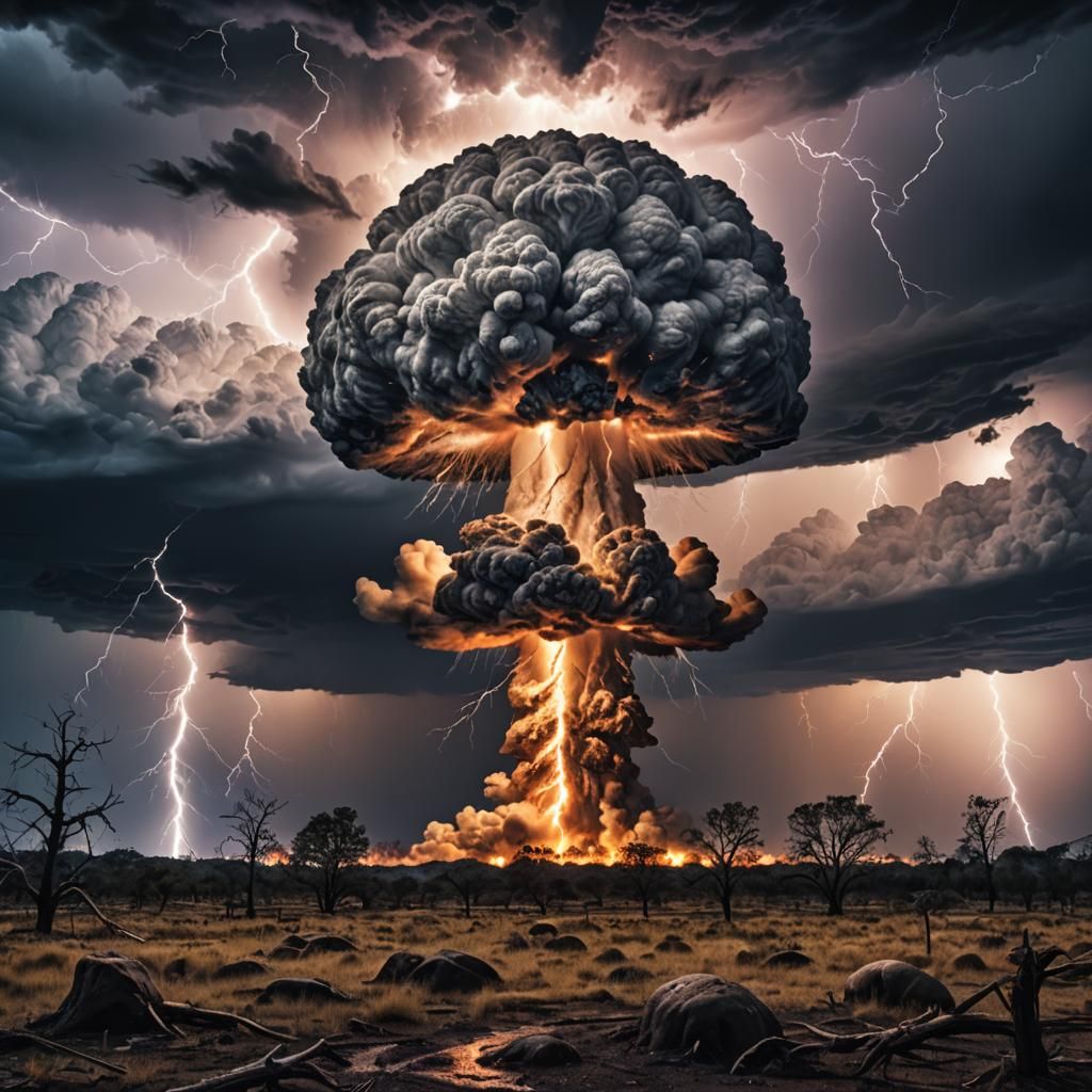 Hyperrealistic Atomic Mushroom Cloud at Twilight