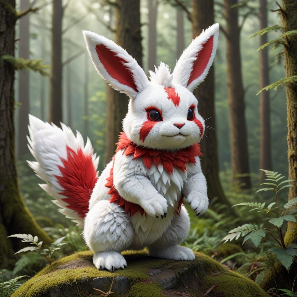 Fuzzy Anthropomorphic Bunny in Forest