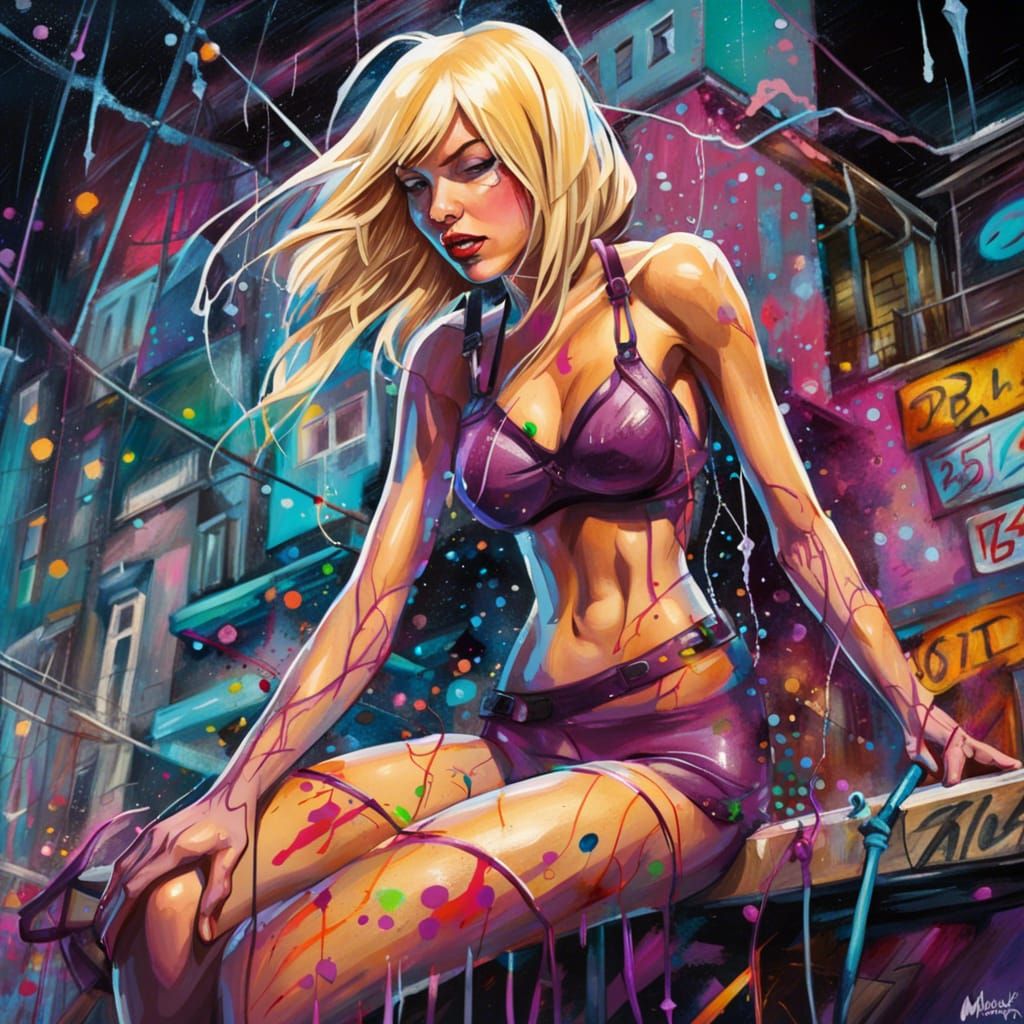 Gwen Stacy Swings Through Graffiti City at Night
