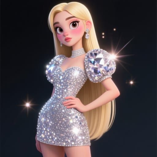Glamorous Blonde Girl in 3D Cartoon Style