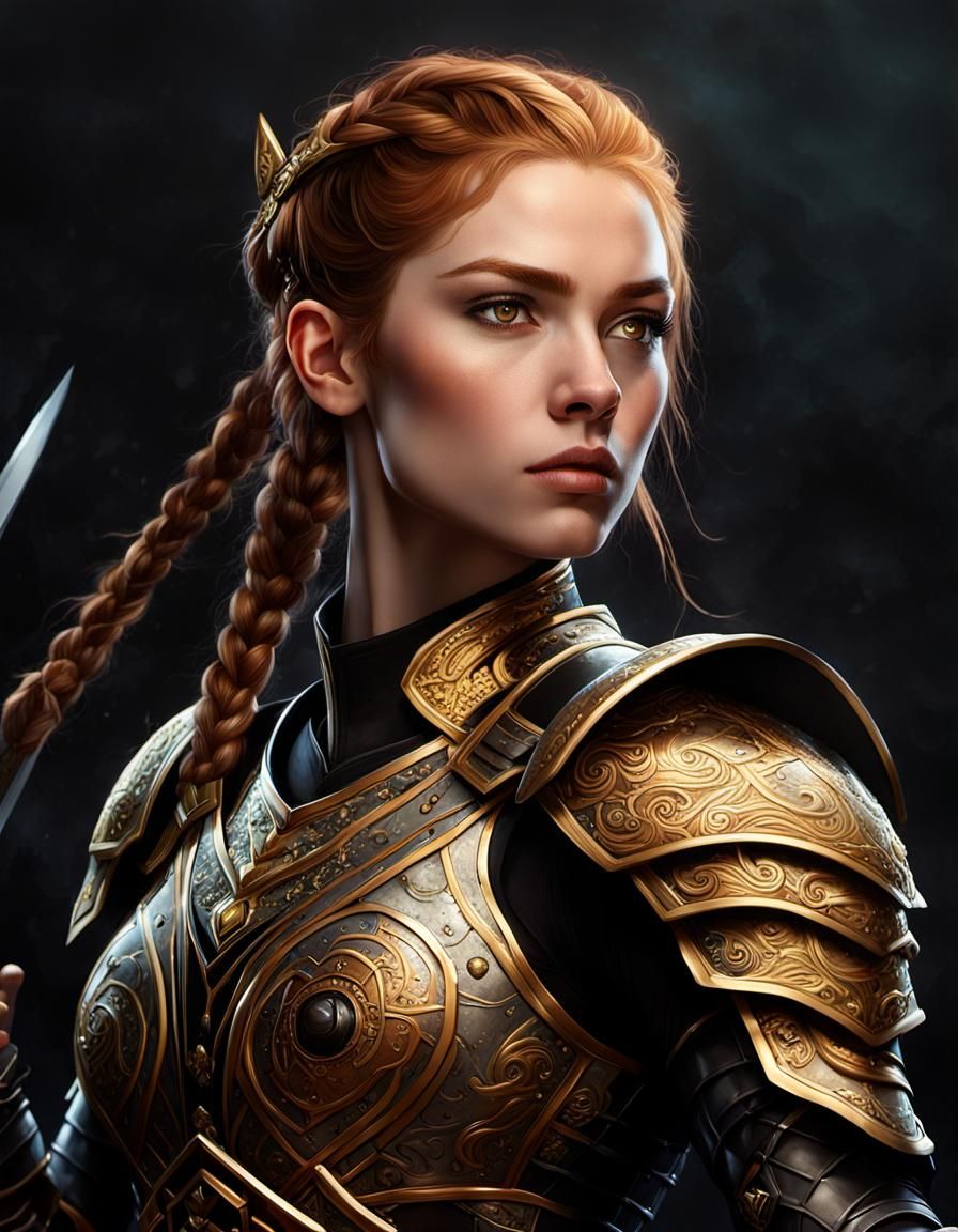 Armored Woman Portrait in Fantasy Art Style