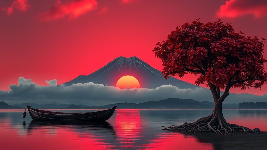 Surreal Sunset over Bali's Sacred Mountain in Hyperrealistic...