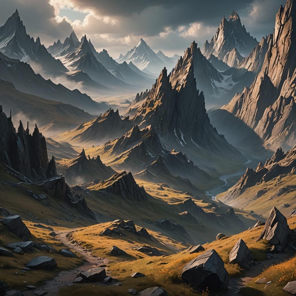 Desolate Mountain Landscape in Detailed Matte Painting