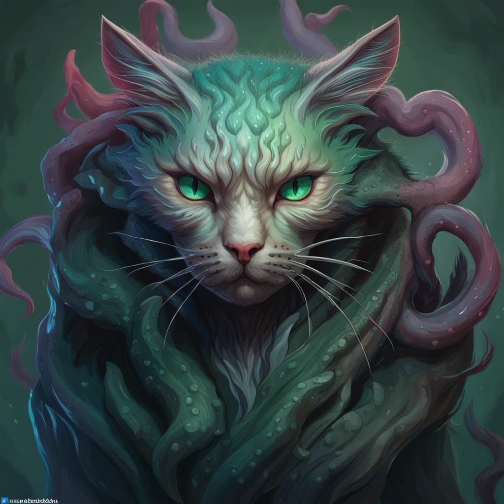 Hyperrealistic Cat-Cthulhu Hybrid Portrait
