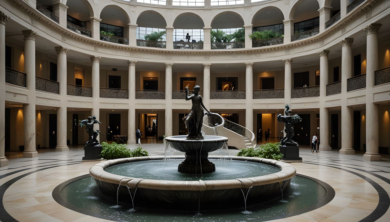 Marble Atrium Fountain with Classical Statue