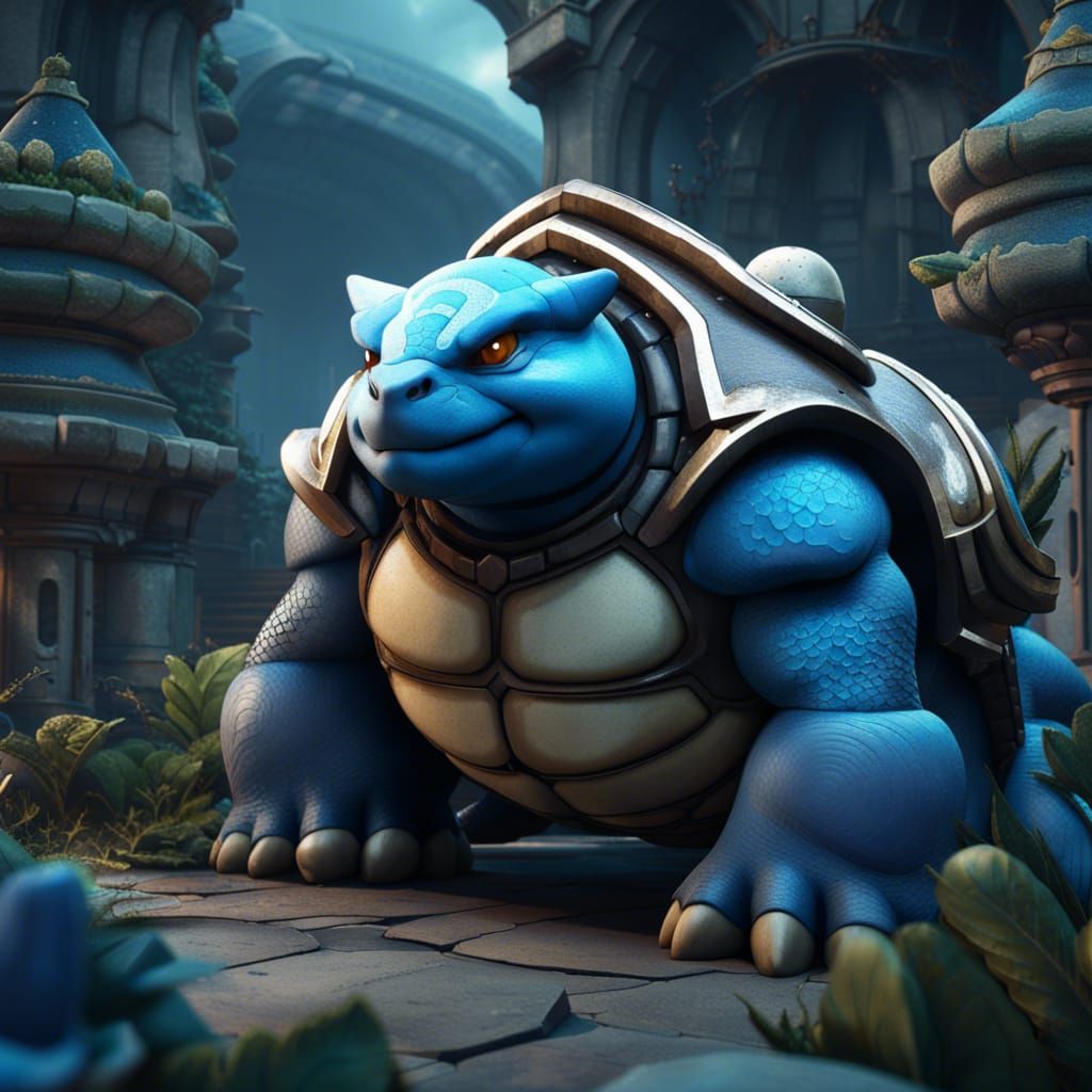 Detailed Blastoise Matte Painting in Deep Color