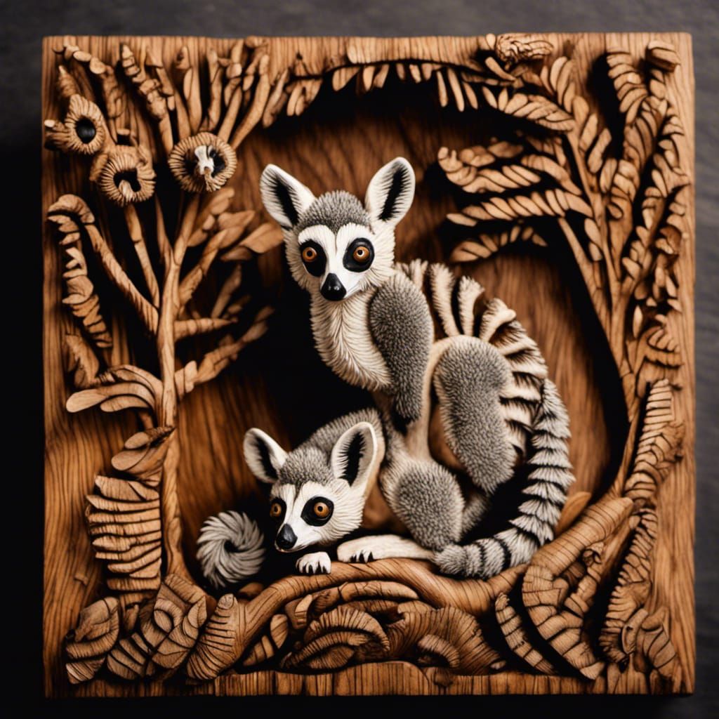 Woodcarving Wall Relief - Lemurs