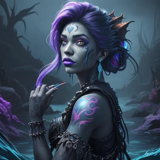 Beautiful emo little mermaid 
Coloured tattoos 
Emo backgrou...