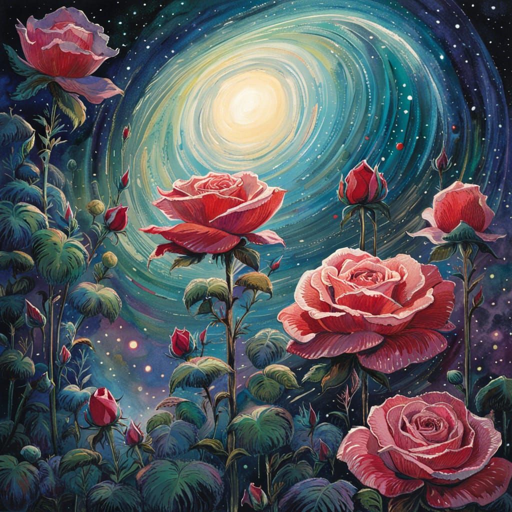 Luminescent Space Rose Watercolor Painting