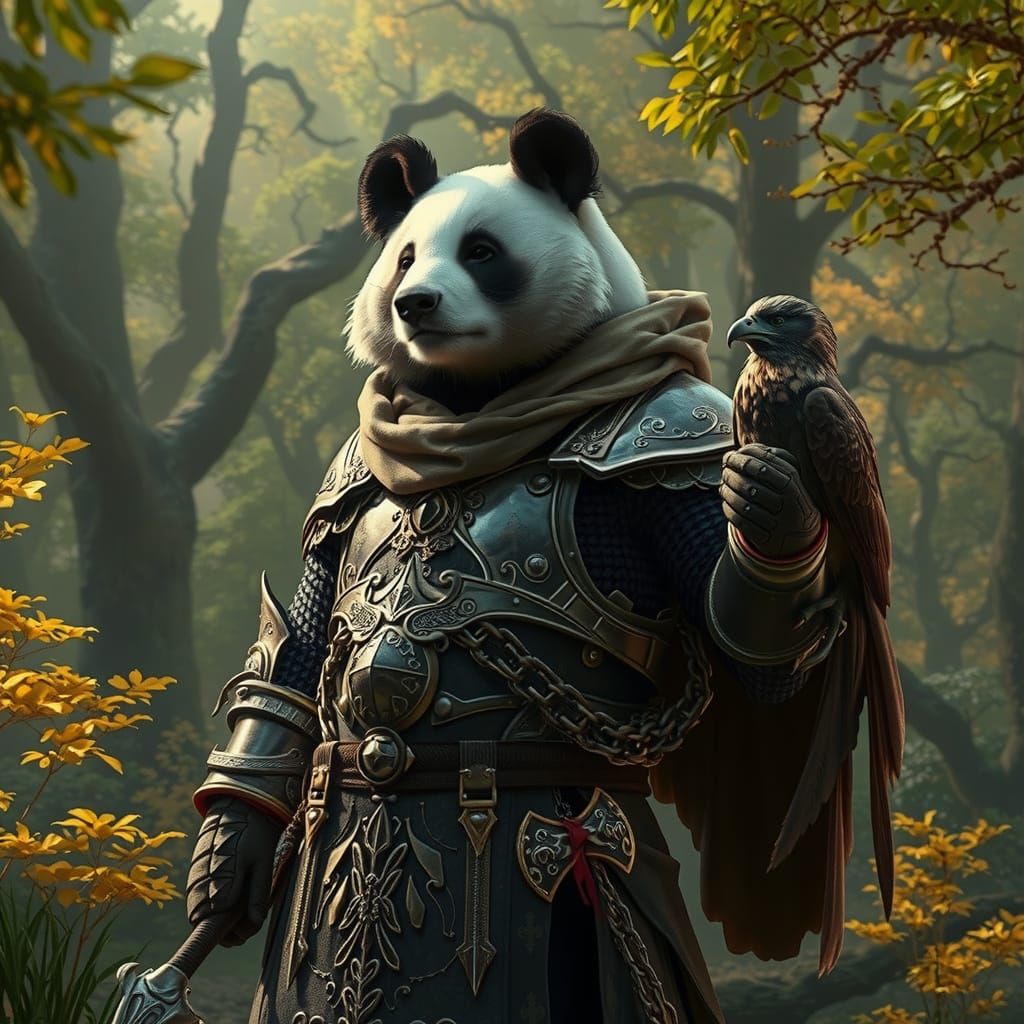 Majestic Panda Knight in Forest Glade