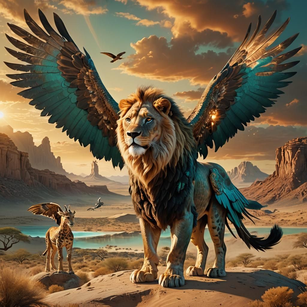 Lion with Giraffe Spots and Eagle Wings