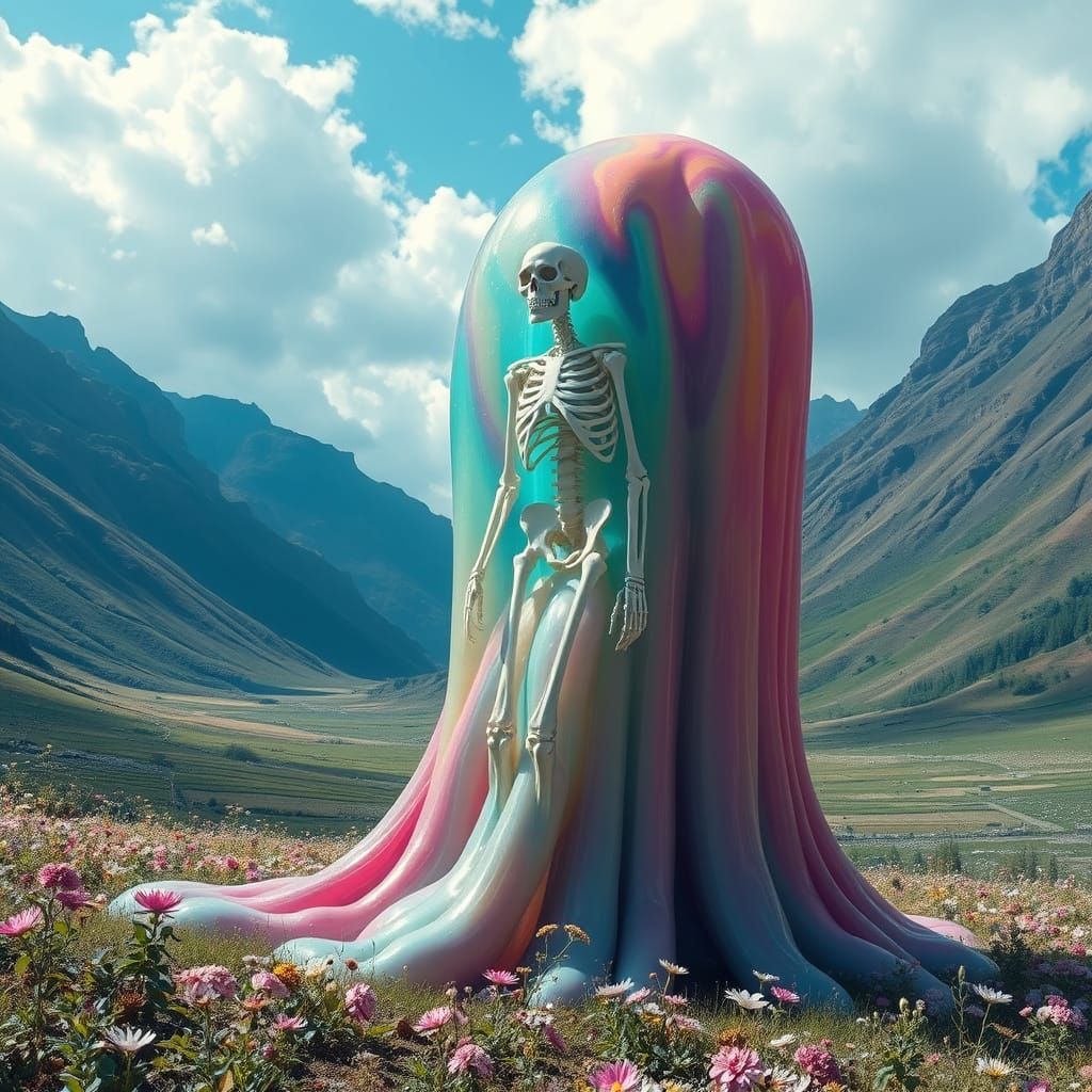 Giant Multicolored Slime Creature in Crystalline Valley