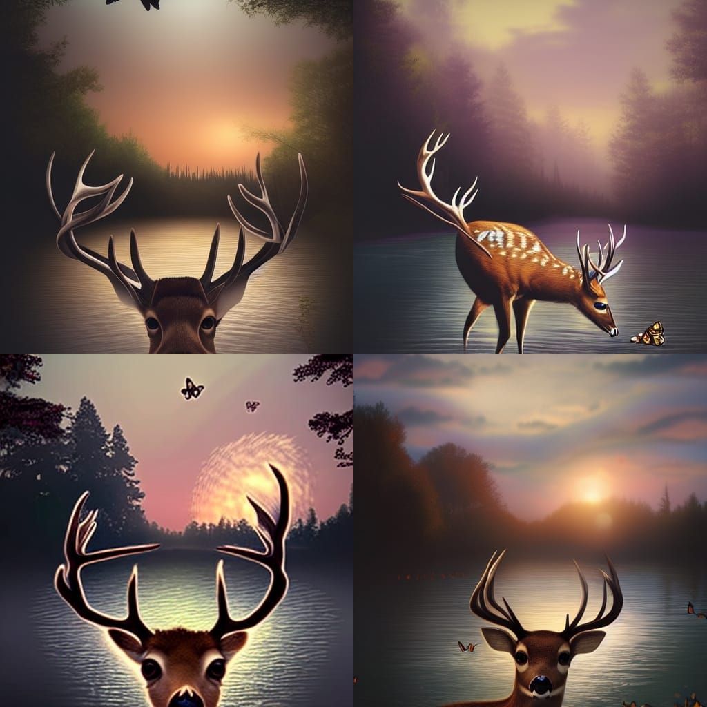 Deer Gazing at Skull Reflection